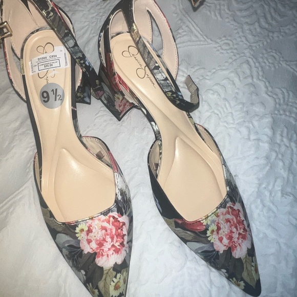 Jessica Simpson Shoes - Jessica Simpson Floral Heels - Black and Pink